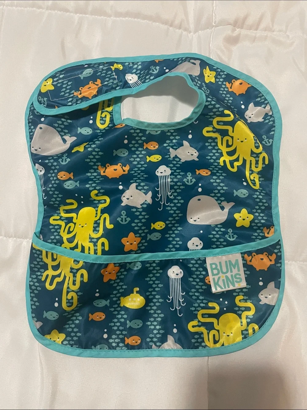 Bumkins Kids Bib Set - Teal Ocean, Light Teal Narwhal, and Gray Chevron
